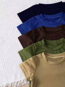 10pcs/Set Boys' Casual Colorful Knit Fabric T-Shirt And Matching Colorful Shorts Outdoor Suit, Spring/Summer - Multicolor - View 3