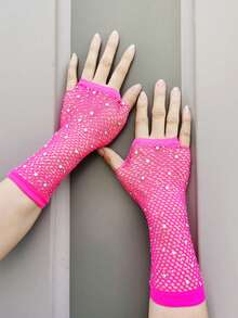 Găng tay lưới đính đá, găng tay lưới hở ngón dành cho nữ, phụ kiện tay lấp lánh phong cách tiệc tùng. - Lưới đánh cá đính đá - Xem 2