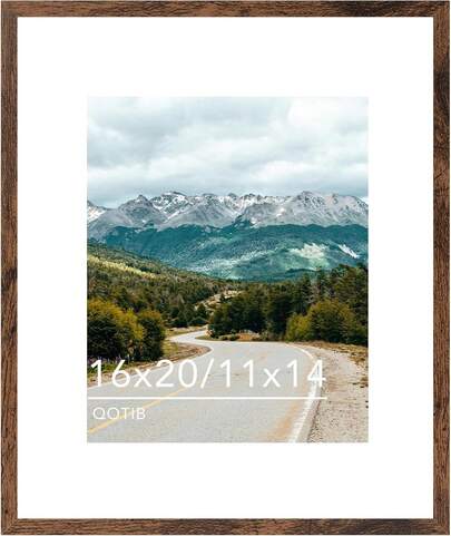 Wood 16x20 Picture Frame With 11x14 Mat Deep Brown, Display 11x14 With Mat Or 16x20 Without Mat, Wood 16 By 20 Photo Frame, 16 X 20 Frame For Wall Hanging Display, Deep Brown