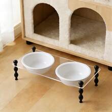 2 bát ăn và uống cho thú cưng bằng gốm sứ, hình đĩa bay, làm từ acrylic, bền và dễ vệ sinh, được nung ở nhiệt độ cao, thích hợp cho mèo và chó. - 300ml - Xem 6