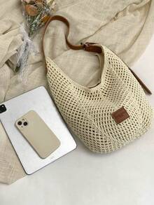 New Minimalist Woven Large Tote Bag For Women - Brown - View 7