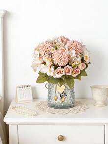 1pc Artificial Hydrangea Bouquet Fake Rose, Suitable For Spring/Autumn Decor, Wedding Vase, Home, Restaurant, Bedroom, Kitchen, Room Decoration, Holiday & Birthday Party, Outdoor Garden Decor - Pink - View 8