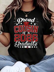 Proud Cousin Of A 2026 Graduate T-Shirt Graduation Celebration Gift For Family Member Senior Year Party Wear Black Shirt With Red Glitter Design,220g - màu đen - Xem 1