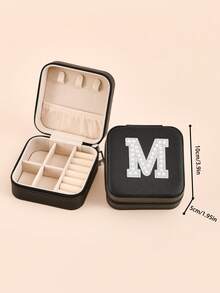 1个玫瑰花字母首饰盒，A-Z字母PU皮革白色便携旅行首饰盒，黑色首饰收纳盒，粉色迷你拉链首饰盒，适合存放项链、戒指、吊坠、手链、耳环，是母亲节、婚礼、伴娘、周年纪念日、圣诞节、送给女朋友的理想礼物。 - 彩色 - 查看 45