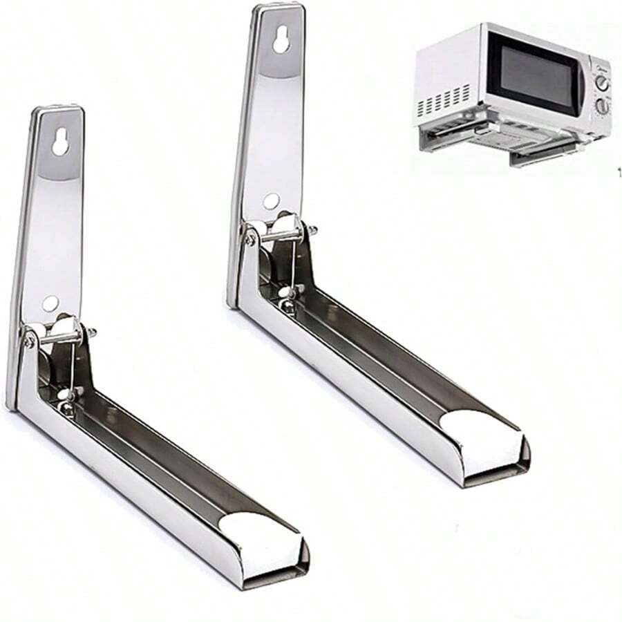 1 Pair Microwave Brackets Foldable Stretch Shelf Rack Wall Mount Kitchen Microwave Oven Stand Bracket Microwave Oven Wall Mounting Brackets - Silver - View 1