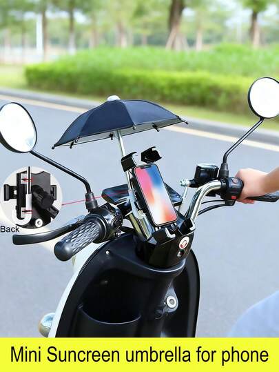 1set Mini Portable 10.63inch Mobile Phone Sunshade Umbrella(With Nylon Cable Ties&Fixator),Suitable For Motorcyle Mobile Phone Sunshade ,Car Mobile Phone Sunscreen,Caravan Must Haves,Parasol Umbrella,Car Accessories,E-Bike Mobile Phone Sunshade Accessories,Compatible With Various Phone Stands,Easy To Use