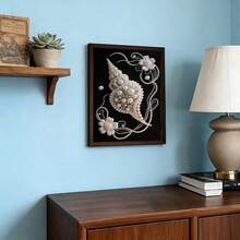 Tranh đính đá ngọc trai 2D in phẳng cao cấp, tranh nghệ thuật treo tường thủ công họa tiết hoa vỏ ngọc trai tối giản hiện đại, không khung, quà tặng thủ công ghép hình DIY, thích hợp cho phòng ngủ, văn phòng, phòng khách. - Đen và trắng - Xem 5