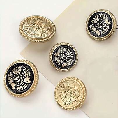 10pcs /15/18/20/23/25mm/ Rose Gold, Sand Gold With Black, Gun Black Metal Buttons, With Crown Pattern, British Vintage Style Suit Buttons, For Hand-Sewn Jackets