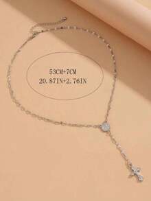 1pc Fashionable Elegant Virgin Mary Embossed Y-Shape Long Necklace, Vintage Religious Cross Pendant Sweater Chain For Women, Suitable For Daily Wear And Gatherings - 銀色 - 查看 5