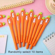 10pcs/Set Cute Cartoon Simulated Radish/Carrot Rabbit Neutral Pens, 2 Styles Available, High-Quality Student Stationery, Creative Personalized Holiday Gift Black Ink Pens, Suitable For Students - Back To School Season - Sets - View 1