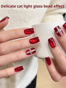 BAOSHIMAN 新款鸽血红宝石猫眼美甲凝胶，磁性玻璃珠饰面，持久可卸UV凝胶指甲油，适用于美甲沙龙和家庭使用 - 彩色 - 查看 4