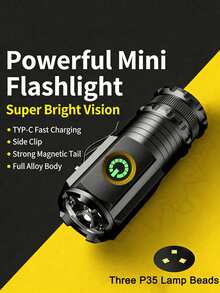 1支便携式多功能磁吸式超亮迷你手电筒，带侧夹和多模式亮度调节，适用于户外露营、夜间骑行、紧急救援、家庭停电、汽车维修、夜市摊位等多种场景。磁吸尾部设计，解放双手。坚固耐用的合金筒身结构。 - 黑色的 - 查看 4