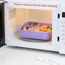 1pc Microwave- Bento Box With Utensils, Fruit Lunch Box, Student/Office/Outdoor Meal Box With 3 Compartments - Multicolor - View 7