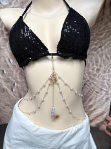 1 pieza Cadena para el Body de bikini con conchas y caracolas, elegante, única y sexy, para vacaciones en la playa con estilo bohemio - Multicolor - Ver 2