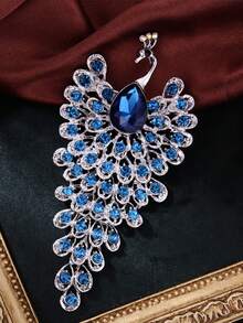 1枚女士蓝色动物胸针，防滑孔雀胸针，镶嵌高档水钻，复古凤凰胸针，时尚百搭的日常配饰 - 藍色 - 查看 3