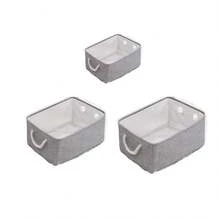 衣柜/撞色收纳篮，加厚棉麻缝纫，衣柜收纳盒，敞口桌面收纳篮 - 米色 - 查看 17