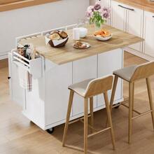 Kitchen Island With Wheels, Extendable Dining Area, Kitchen Island With Waste Bin And Drawers, Mobile Kitchen Island Ideal For Kitchen And Dining Room (White) - 白色 - 查看 5