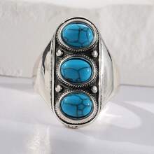 Exotic Bohemian Turquoise Ring, Minimalist Oval Design Showcases Elegance, Suitable For Various Festivals And Parties, A Unique Gift Idea - Silver - View 12