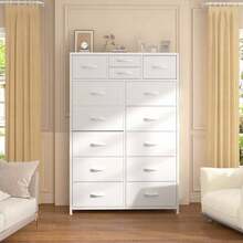 Cómoda de Tela Resistente de 52.2 de Altura con Tapa de Madera y Estructura de Metal, Almacenamiento de Ropa Multiusos y de Gran Capacidad para Dormitorio, Blanca - Óxido marrón - Ver 1