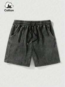 Plus Size Elastic Waist Drawstring Casual Summer Versatile Washed Pants, All-Match Version - Black - View 3