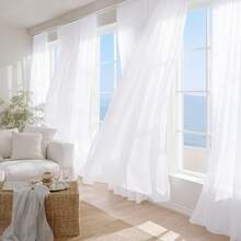 1pc 7ft/8ft/10ft Solid Color Sheer Curtain, Modern Minimalist Polyester Transparent Curtain, Suitable For Bedroom, Living Room, Balcony Window Decor, No Drilling Required For Installation, Room Divider Screen, Home Decor, Curtain Panel, Shower Curtain, Decorative Hanging, Also Suitable For Wedding Party Decor, Backdrop Decor, DIY Decor For Birthday And Various Festivals - White - View 2