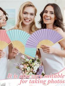 5pcs/Set Soft Color Folding Paper Fans, Suitable For Wedding Guests, Bamboo Folding Hand Fans With Gift Bags, Retro Paper Hand Fans, Applicable For Bachelorette Party Decor, Photo Props, DIY Portable Bamboo Paper Fans, Birthday Party Decor, Suitable For Engagement, Graduation, Wedding Party Decor, Home Bedroom Dining Table Decor, Party Performance Photo Props, Home Living Room Office Decor, 1 Set - Multicolor - View 2