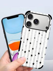 1个条纹闪光星形设计仿皮防震软手机壳，适用于苹果17 Pro Max/16 Pro Max/16 Plus/13 Pro Max/14 Pro Max/13/14/11/12 Pro/11/15 Pro、三星Galaxy S24 Ultra，扬声器孔设计，节日礼物 - 白色 - 查看 4