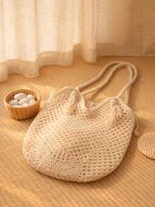 Hollow Mesh Tassel Straw Tote Bag, Large Capacity Vacation Commute Shoulder Beach Bag For Women,Holiday Essential,Summer,Beach Bag,Holiday Bag - Multicolor - View 1