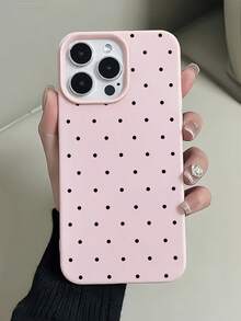 1pc Pink Matte Litchi Grain Black Polka Dot Pattern Full Coverage TPU Shockproof Phone Case Suitable Compatible With Apple 17 16 15 14 13 12 11 Pro Max/Plus/7/8/Air - Multicolor - View 2