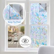 Window Privacy Film Stain Glass Film Flowers Rainbow Window Film Window Clings Non-Adhesive Reusable Decorative For Home Blue Lotus 35.4 Inch X 13.1 Feet - Blue Lotus - View 3