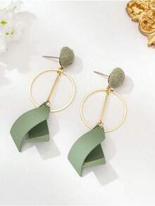 1对女士优雅心形长款仿珍珠耳环，独特耳环 - 薄荷綠 - 查看 4