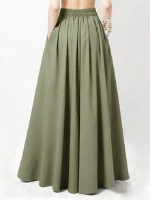Women's Casual Solid Color Skirt, Summer Spring - Army Green - View 2
