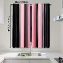 2D Flat, 2D Printing 2pcs, Elegant Black & Pink Gradient Curtains - Polyester, Light Filtering Rod Pocket Drapes For Bedroom, Living Room, Office - Semi-Transparent, Fashionable Home Decor With Sleek Black Rods, Office Window | Modern Curtains |, Dec - 2pcs - 查看 4