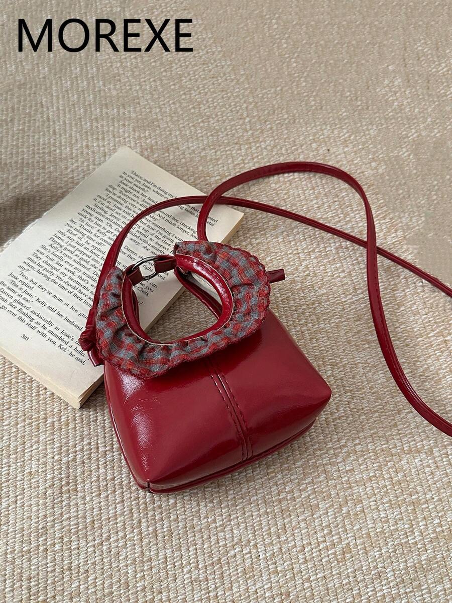 Mini Handbag, Fashion Lace Ruffle Crescent Moon Bag, Handheld Small Bag, Stylish Red Shoulder Small Bag - Red - View 1