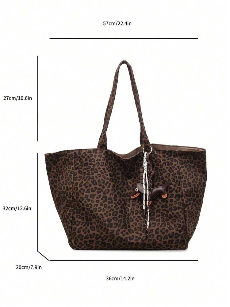 Stylish Leopard Print Tote Bag, Large Capacity Shoulder Bag, Perfect Underarm Bag For Commuting - Brown - View 2