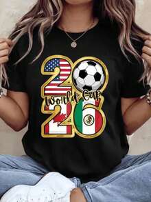 2026 World Cup Usa Canada Mexico Soccer Football Jersey Shirt For Men Women Unisex Fan Gift Apparel Sport Wear Summer Outfit,220g - 黑色 - 查看 1