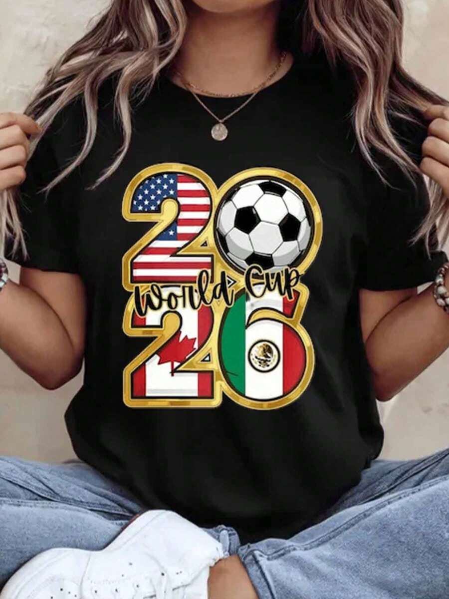 2026 World Cup Usa Canada Mexico Soccer Football Jersey Shirt For Men Women Unisex Fan Gift Apparel Sport Wear Summer Outfit,220g - 黑色 - 查看 1