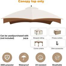 10x12 Canopy Replacement Top, Double Tiered Gazebo Cover With Air Vent Heavy Duty, Waterproof Gazebo Roof With Upgraded 300D Polyester For Outdoor Patio Garden Canopy, Beige - 圓頂 + 米色 - 查看 4