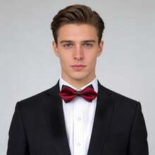 1件男士图案领结，商务正式晚宴领结，英伦风时尚百搭西装花朵翻领别针，高端格子波点黑色底三角形领结，优雅 - 彩色 - 查看 3