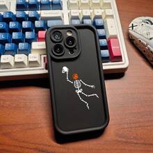 Funny Halloween Devil Skeleton Dunk Basketball Case, European American INS Style, Matte Black Camera Lens Frame, Step Design, Full Body Shockproof Soft Cover, International Version, Compatible With Galaxy A/S/FE/Plus/Ultra, Pro/Note/Poco/X, Transsion Hot/Play/Spark/Pop/Smart, Reno , Honor, E/G/Moto, Android Phones - Black - View 5