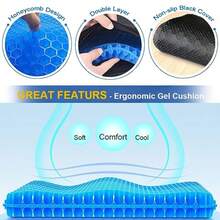 Gel Seat Cushion Large Cooling Gel Cushion Breathable Honeycomb Chair Pads Gel Cushion with Non-Slip Cover for Home Office Chair Car Seat Wheelchair Absorbs Body Pressure Points As Seen on TV - Azul - Ver 5