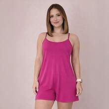 Women's Short Jumpsuit In Viscose/Lycra Fabric, Sleeveless Tank Top, Summer Style, Stretchy - 查看 2