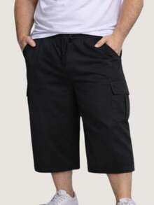 Bermuda Cargo Masculina Plus Size G1 Ao G4 Sarja Algodão - Preto - Visão 2