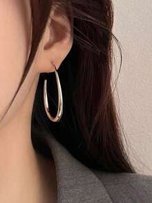 1pair Simple U-Shaped Hoop Earrings For Women Elliptical Large Earrings, Women's Minimalist Earrings, Personalized 1U1A - 銀色 1 對 - 查看 4