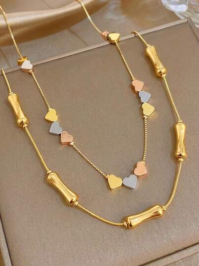 Collar de cobre chapado en oro de 18K con corazón de tres tonos, adecuado para uso diario, festivales, fiestas, citas, playa, Pascua, Día de la Madre, verano, regalos del Día de San Valentín, regalos para mamá, joyería de estilo bohemio