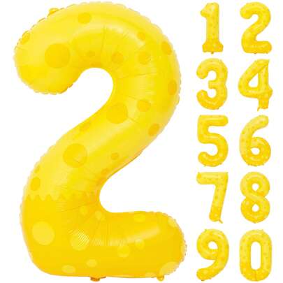 40-Inch Large-Sized Digital Balloons With Yellow Dot Patterns (0-9), Suitable For Birthday Parties, Theme Decorations, Weddings, Anniversaries, Party Decorations, Valentine's Day Decorations, Surprise Party Balloons, Digital Balloons, Carnival Balloons, And Ocean-Themed Background Decorations For Balloons.