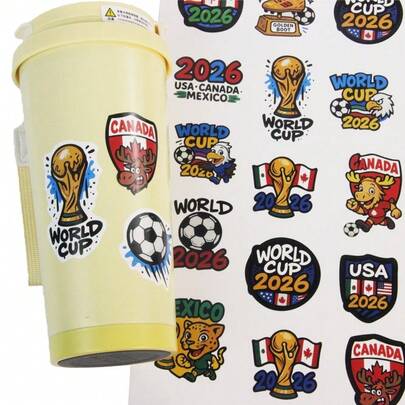 FIFA 1张 2026 美国加拿大墨水时尚装饰贴纸 时尚可爱 2026 美国加拿大墨水足球大力神杯贴纸 运动风格贴纸 自粘足球可爱贴纸
