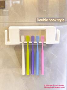 1pc Self-Adhesive 5-Slot Wall Mounted Toothbrush Holder With Cover, Suitable For Shower, Bathroom, Dorm, Can Hold Toothpaste And Toothbrush Cup (Cup Not Included) - Multicolor - View 14