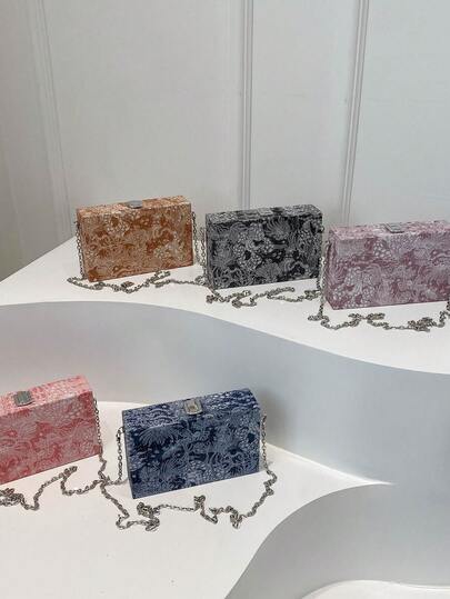 1pc Small Bag, Embroidered Floral Pattern, Women's Crossbody Bag, Fashionable Clutch, Summer Ladies' Shoulder Bag, New Square Bag, Box-Shaped Handbag, Mini Clutch Purse Fits Phone, Earphones, Lipstick, Gift For Her