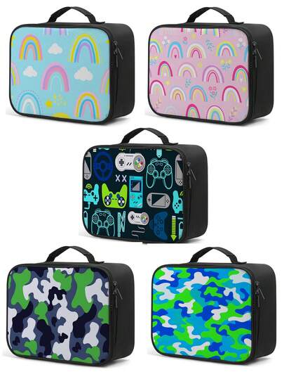 Geantă de prânz pătrată cu imprimeu de camuflaj nouă, geantă de prânz izolată reutilizabilă de mare capacitate pentru adolescenți, roșie colorată, potrivită pentru școală, naveta, activități în aer liber, plajă, camping, cadou